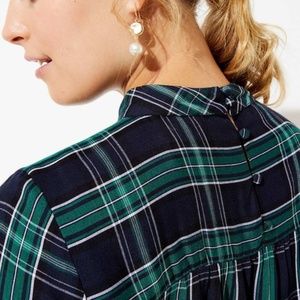 NWT LOFT PLAID MOCK NECK BLOUSE Size Large